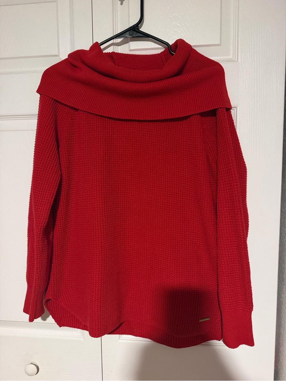 MICHAEL Michael Kors Red Off-the-Shoulder Cowl Sweater